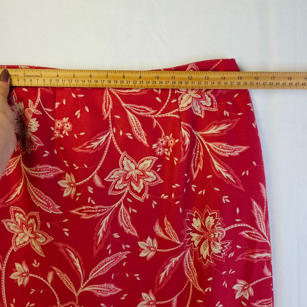 Talbots Petites Skirt 10 Berry Red Floral Midi Cotton Zip Boho Cottage Classic - Picture 12 of 14